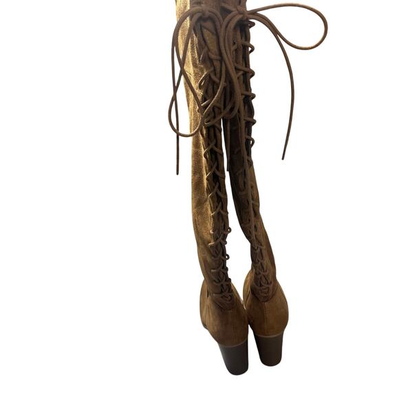 Versona Chestnut Brown Knee High Lace Up Boots - Picture 4 of 8